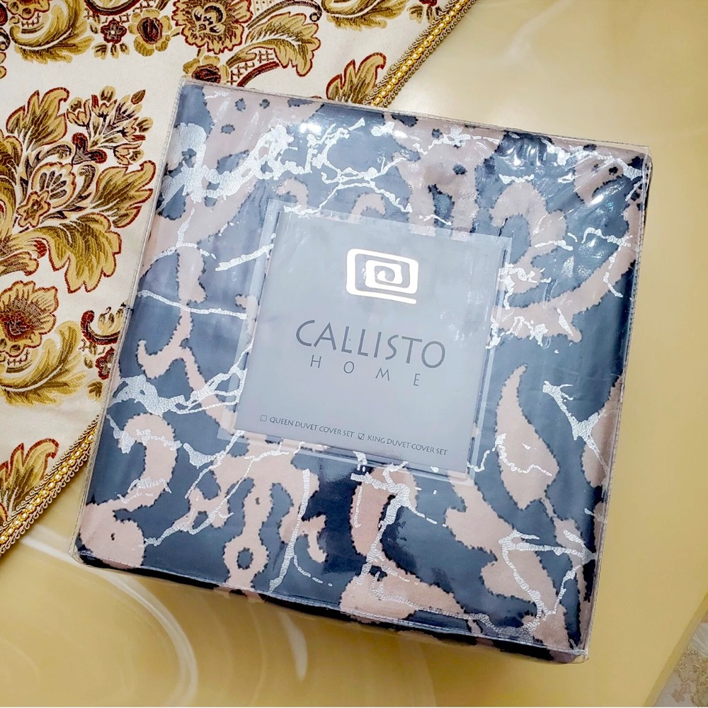 Callisto Home Velvet Metallic Foil King Size 3 Piece Luxury Duvet Cover Set New